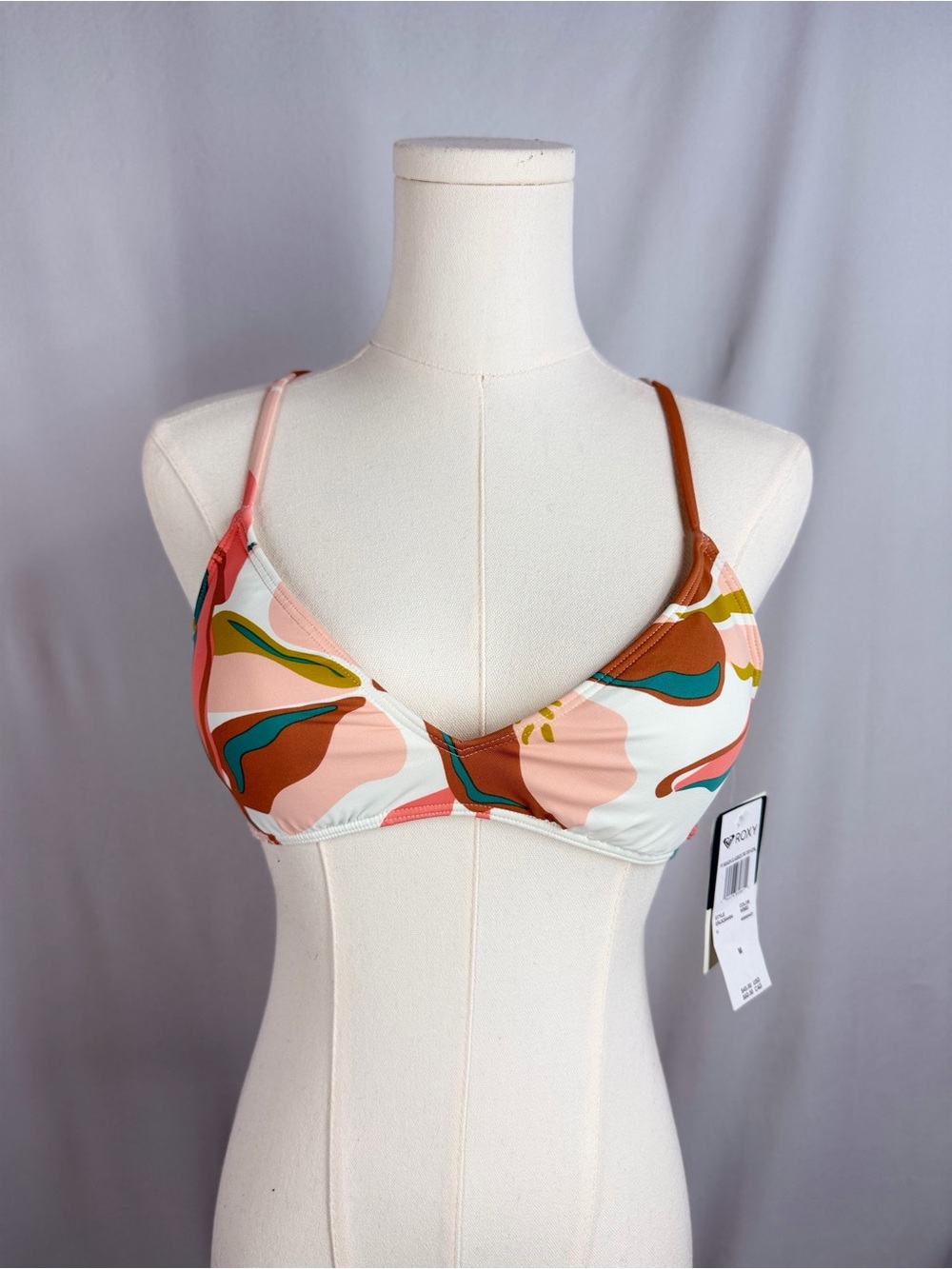 NWT Roxy Beach Classics Triangle Bikini Top Medium Abstract Floral Cross Back